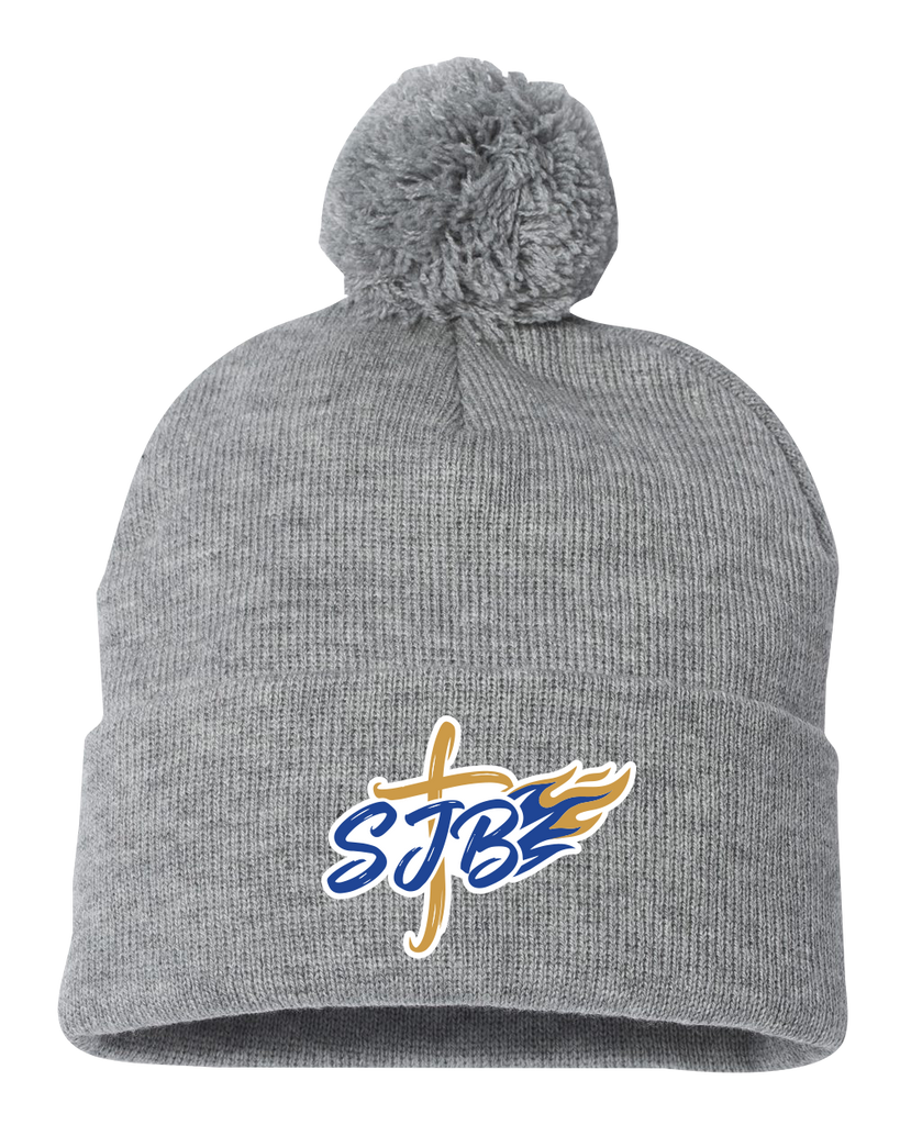 St. John the Baptist Pom-Pom Cuffed Beanie with Embroidered Logo