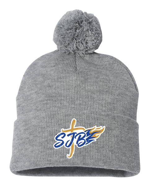 St. John the Baptist Pom-Pom Cuffed Beanie with Embroidered Logo
