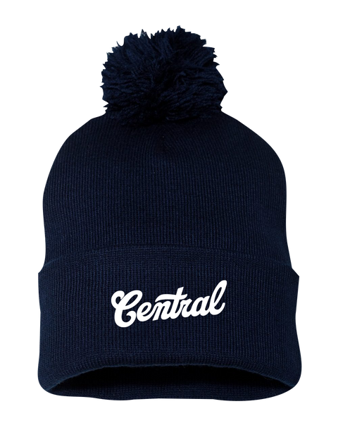Central Pom-Pom Cuffed Beanie with Embroidered Logo