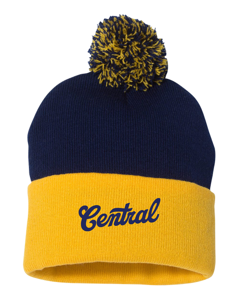 Central Pom-Pom Cuffed Beanie with Embroidered Logo