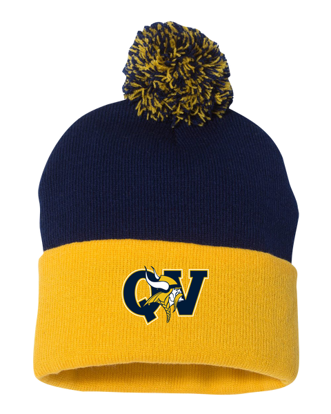 Queen Victoria Pom-Pom Cuffed Beanie with Embroidered Logo