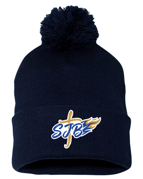 St. John the Baptist Pom-Pom Cuffed Beanie with Embroidered Logo