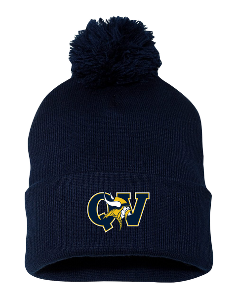 Queen Victoria Pom-Pom Cuffed Beanie with Embroidered Logo