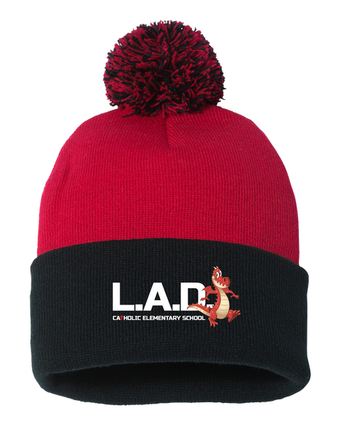 LAD Pom-Pom Cuffed Beanie with Embroidered Logo