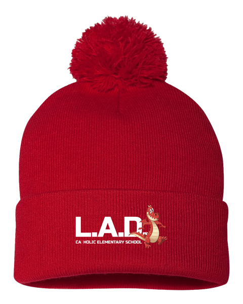 LAD Pom-Pom Cuffed Beanie with Embroidered Logo