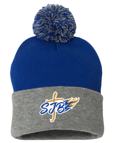 St. John the Baptist Pom-Pom Cuffed Beanie with Embroidered Logo