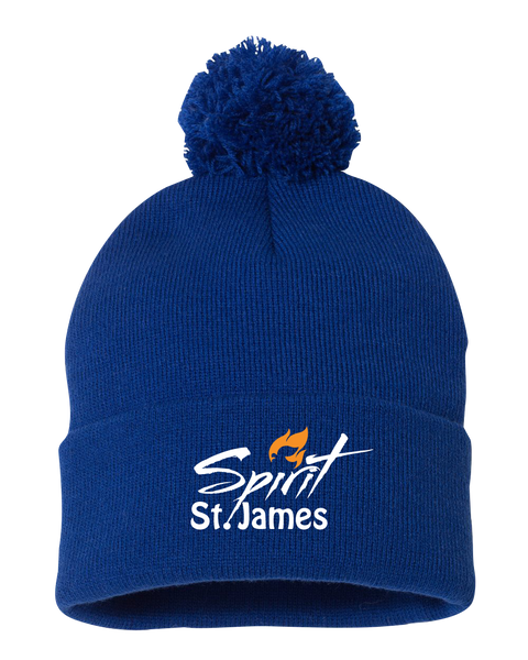 St. James Pom-Pom Cuffed Beanie with Embroidered Logo