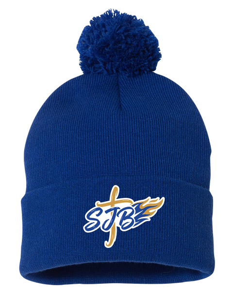 St. John the Baptist Pom-Pom Cuffed Beanie with Embroidered Logo