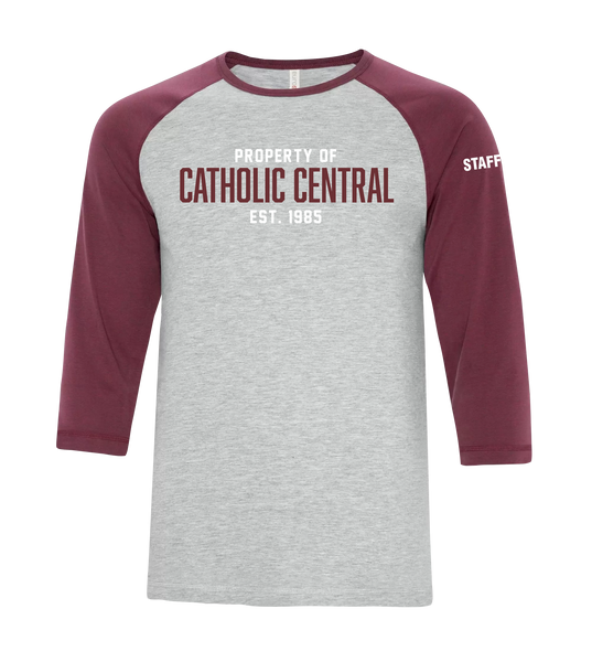 Catholic Central Adult Two Toned Baseball T-Shirt with Printed Logo