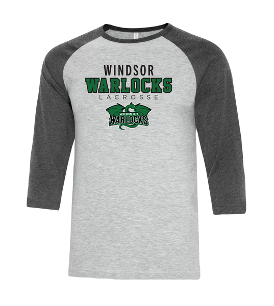 Windsor Warlocks Lacrosse Adult Two Toned Baseball T-Shirt with Printed Logo