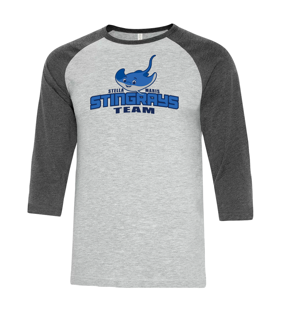 Stella Maris Stingrays Team Adult Two Toned Baseball T-Shirt with Printed Logo