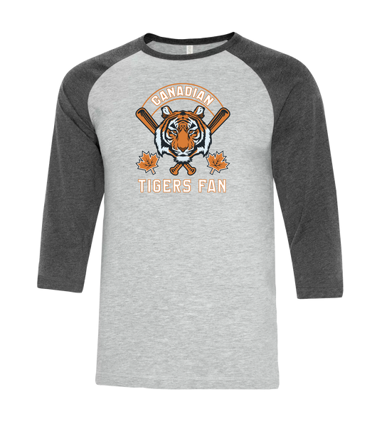 Tigers Fan Adult Two Toned Baseball T-Shirt with Printed Logo