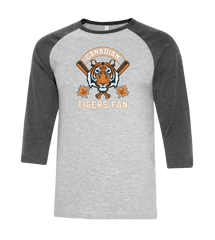 Tigers Fan Adult Two Toned Baseball T-Shirt with Printed Logo