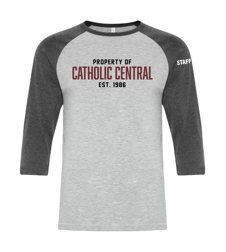 Catholic Central Adult Two Toned Baseball T-Shirt with Printed Logo