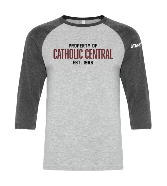 Catholic Central Adult Two Toned Baseball T-Shirt with Printed Logo