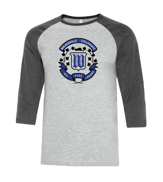 Walkerville Collegiate Institute Adult Two Toned Baseball T-Shirt with Printed Logo