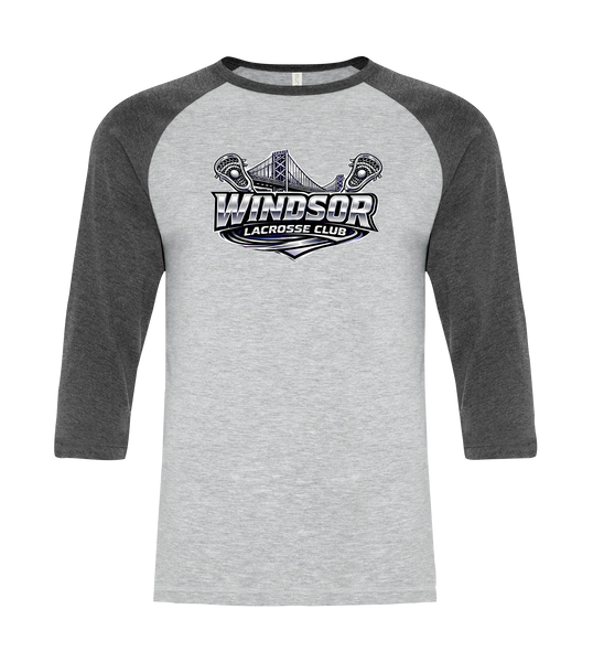 Windsor Lacrosse Club Adult Two Toned Baseball T-Shirt with Printed Logo