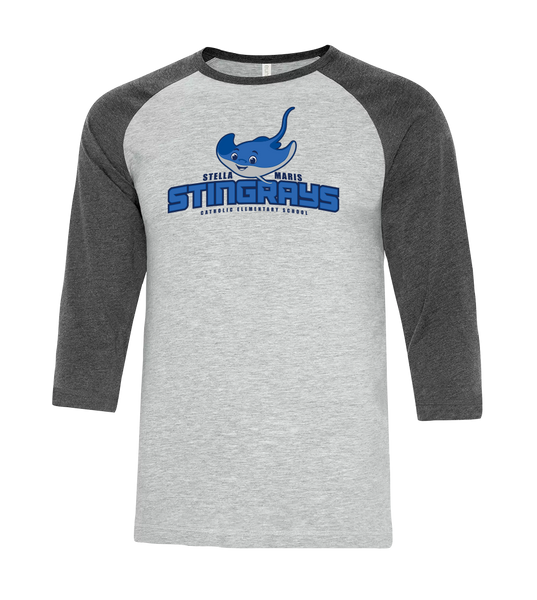 Stella Maris Stingrays Adult Two Toned Baseball T-Shirt with Printed Logo