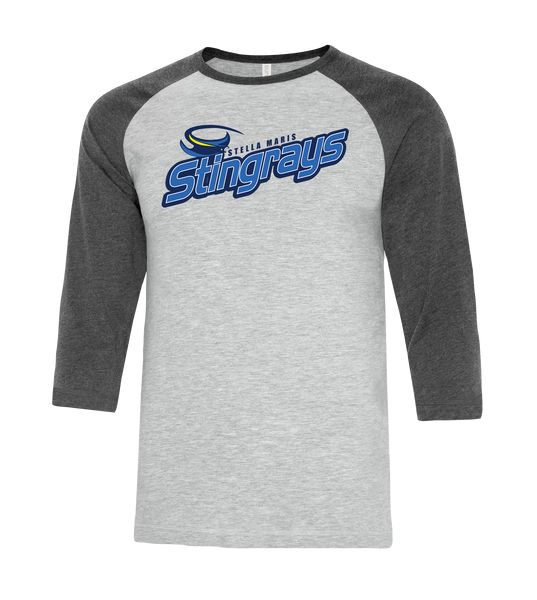 Stella Maris Stingrays Adult Two Toned Baseball T-Shirt with Printed Logo