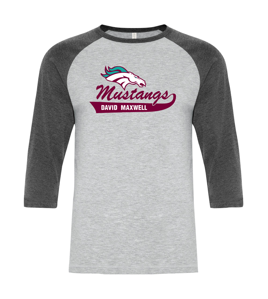 David Maxwell Mustangs Adult Two Toned Baseball T-Shirt with Printed Logo