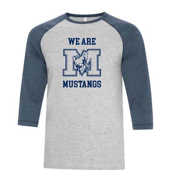 Vincent Massey "We Are Mustangs" Adult Two Toned Baseball T-Shirt with Printed Logo