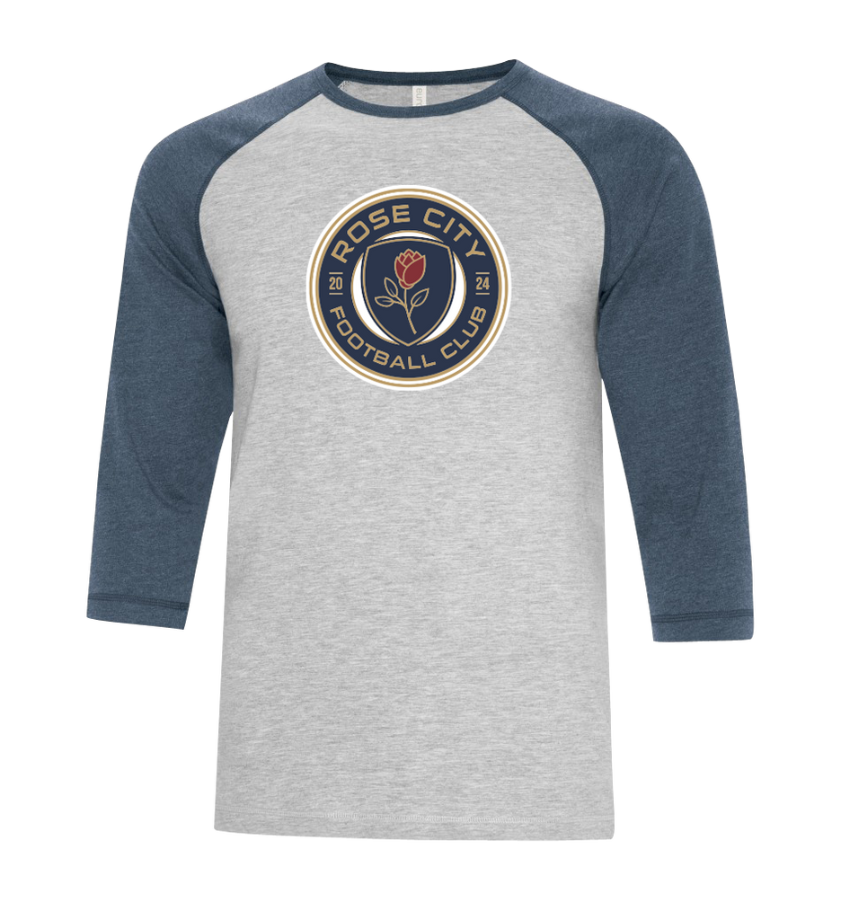Rose City Football Club Adult Two Toned Baseball T-Shirt with Printed Logo