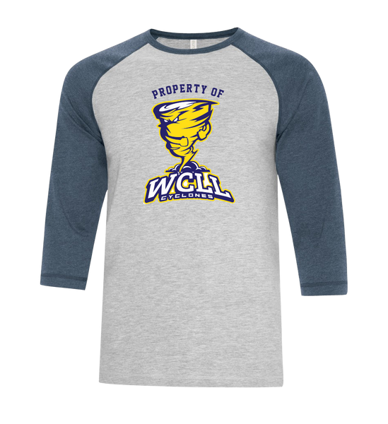 "Property of WCLL" Adult Two Toned Baseball T-Shirt with Printed Logo