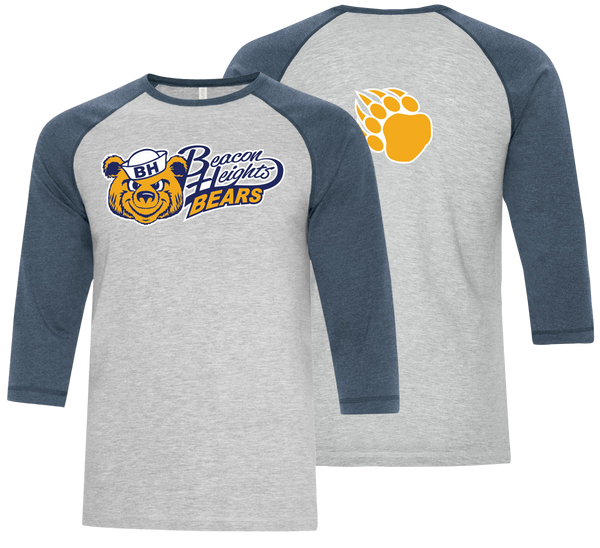 Beacon Heights Bears Youth Two Toned Baseball T-Shirt with Printed Front & Back Logos