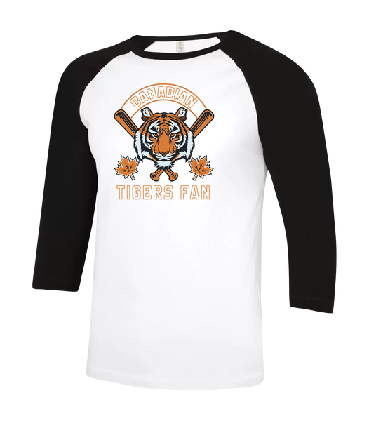 Tigers Fan Adult Two Toned Baseball T-Shirt with Printed Logo