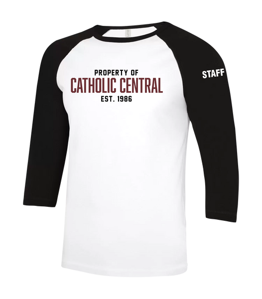 Catholic Central Adult Two Toned Baseball T-Shirt with Printed Logo