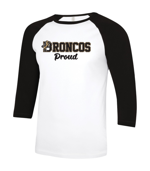 Frank W. Begley "Broncos Proud" Adult Two Toned Baseball T-Shirt with Printed Logo