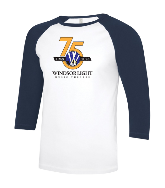 Windsor Light Music Theatre 75th Anniversary Youth Two Toned Baseball T-Shirt with Printed Logo