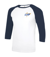 St. John the Baptist Staff Adult Two Toned Baseball T-Shirt with Printed Logo