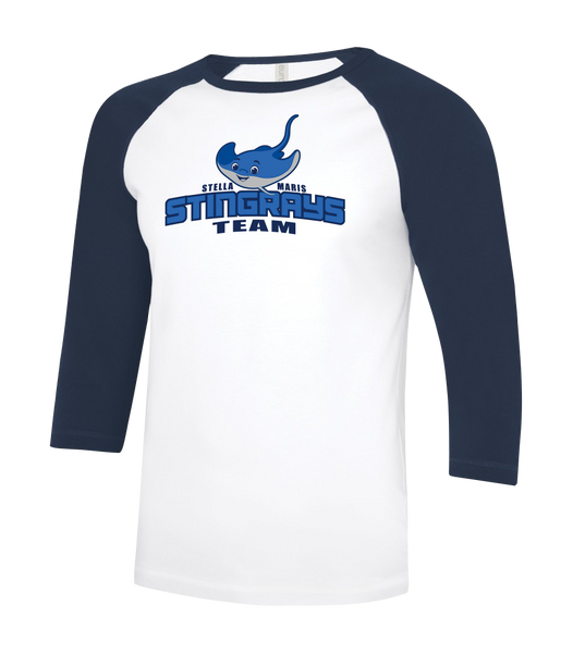 Stella Maris Stingrays Team Adult Two Toned Baseball T-Shirt with Printed Logo