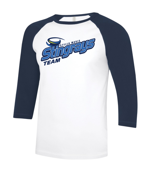 Stella Maris Stingrays Team Adult Two Toned Baseball T-Shirt with Printed Logo