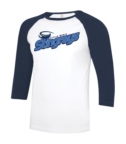 Stella Maris Stingrays Youth Two Toned Baseball T-Shirt with Printed Logo