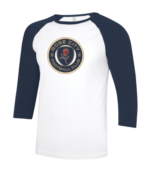 Rose City Football Club Adult Two Toned Baseball T-Shirt with Printed Logo