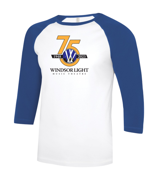 Windsor Light Music Theatre 75th Anniversary Youth Two Toned Baseball T-Shirt with Printed Logo
