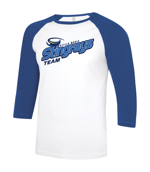 Stella Maris Stingrays Team Adult Two Toned Baseball T-Shirt with Printed Logo