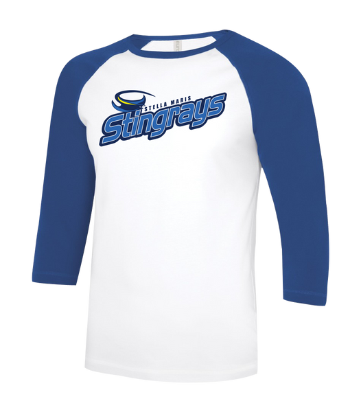 Stella Maris Stingrays Adult Two Toned Baseball T-Shirt with Printed Logo
