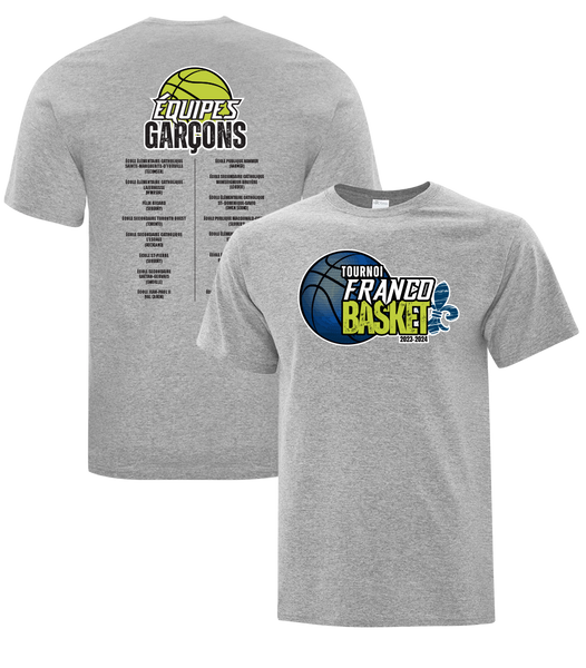 Tournoi Franco Basket 2023-2024 "Équipes Garçons" Adult Cotton Tshirt with Full Colour Logo
