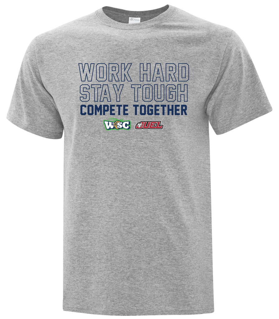 Work Hard, Stay Tough, Compete Together Adult Cotton T-Shirt with Printed logo
