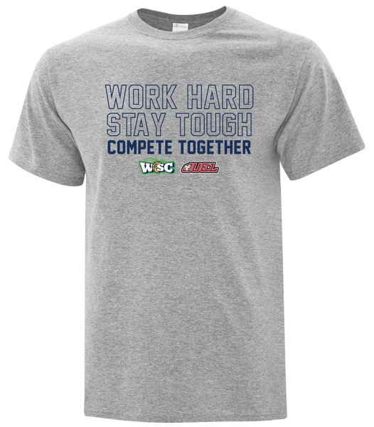 Work Hard, Stay Tough, Compete Together Adult Cotton T-Shirt with Printed logo