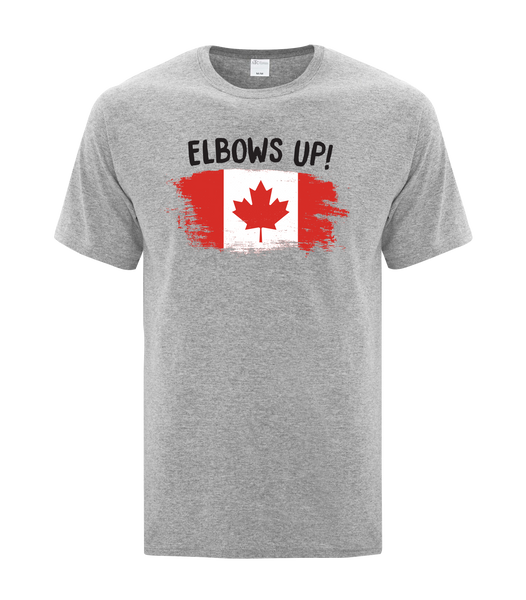 "Elbows Up Distressed" Youth Cotton T-Shirt with Printed Logo
