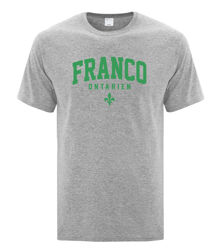 "Franco-Ontarien" Varsity Adult Cotton T-Shirt with Printed logo
