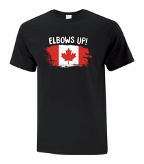 "Elbows Up Distressed" Youth Cotton T-Shirt with Printed Logo