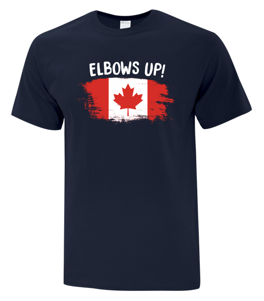 "Elbows Up Distressed" Youth Cotton T-Shirt with Printed Logo