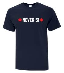 "Never 51" Adult Cotton T-Shirt with Printed logo