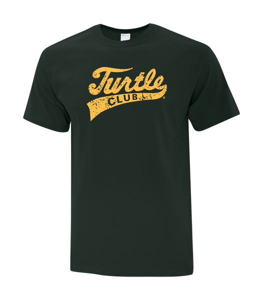 Turtle Script Distressed Adult Cotton Tee with Printed Logo
