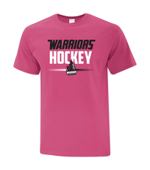 Warriors Hockey Ladies Pink Adult Cotton T-Shirt with Printed Logo